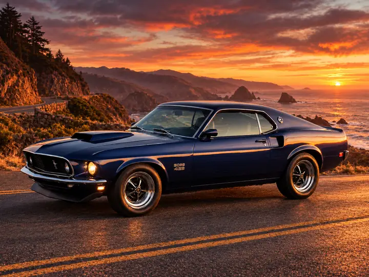 Classic car set against a new road scene