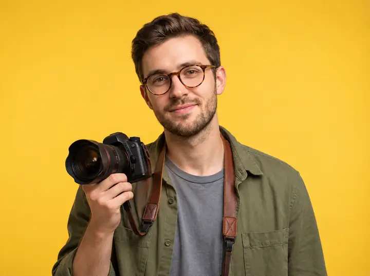 Photographer in a warm studio portrait