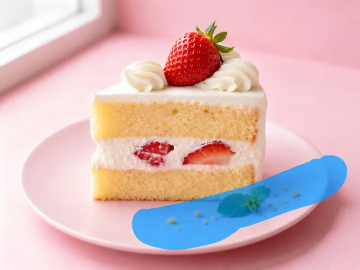 Strawberry cake photograph with an unwanted detail selected for removal