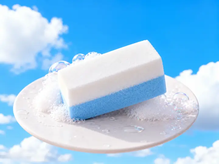 Strawberry cake presented against a bright blue sky