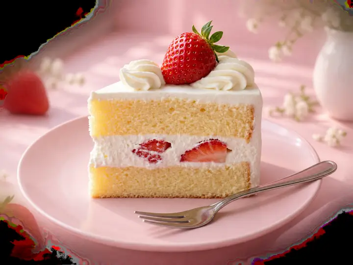 Strawberry cake shown as an isolated cutout